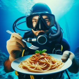A Scuba Diver with spaghetti